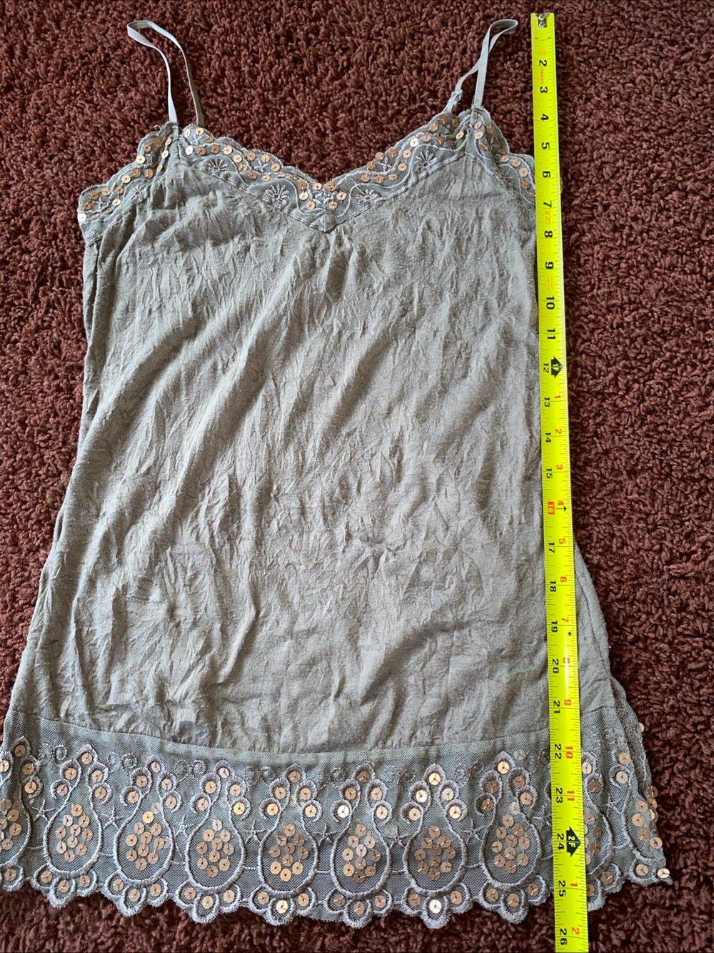 Y2K Weavers Camisole Tank Top Sz S Lace Sequin Crinkle Brown Boho Fairy Grunge - Picture 8 of 9